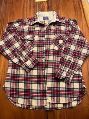 Vintage Pendleton Wool Plaid Flannel in Red, Blue & Cream